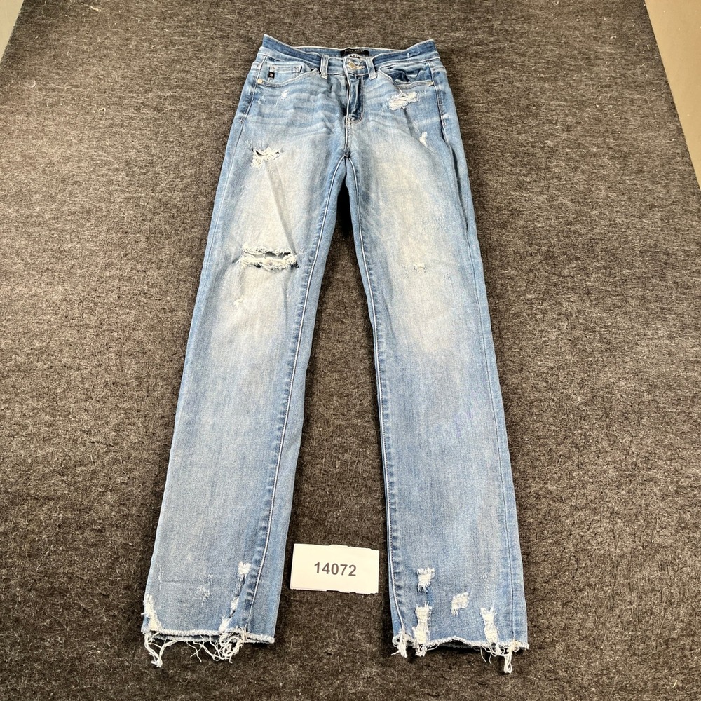 Judy Blue Los Angeles Straight Leg Jeans Women 3/26 Cotton Distressed Frayed Hem